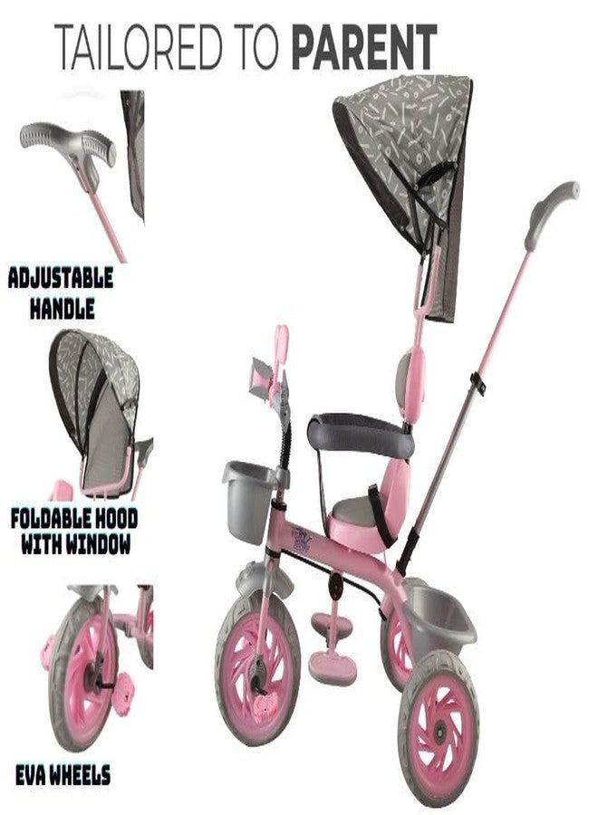 JoyRide Tiny Trekker Tricycle for Kids 1.5 to 5 Years with Parental Push Handle, Foldable Canopy Storage Baskets |Plug & Play Trikes for Girls Boys Rose Pink - Image 4